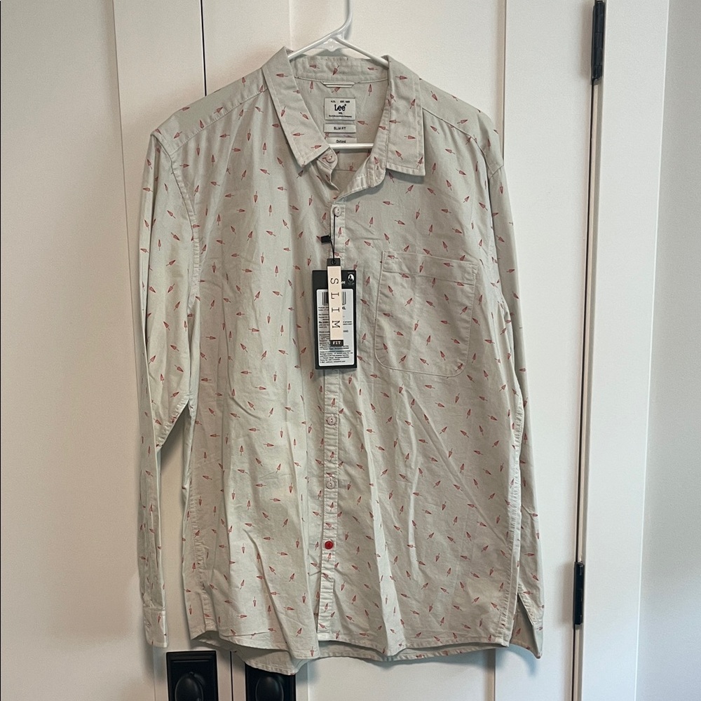 NWT Levi's Light Beige Shirt with Tiny Red Umbrella Accents